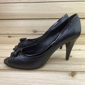 TODS Womens Black Leather Peep Toe Tassel Heels 41/10